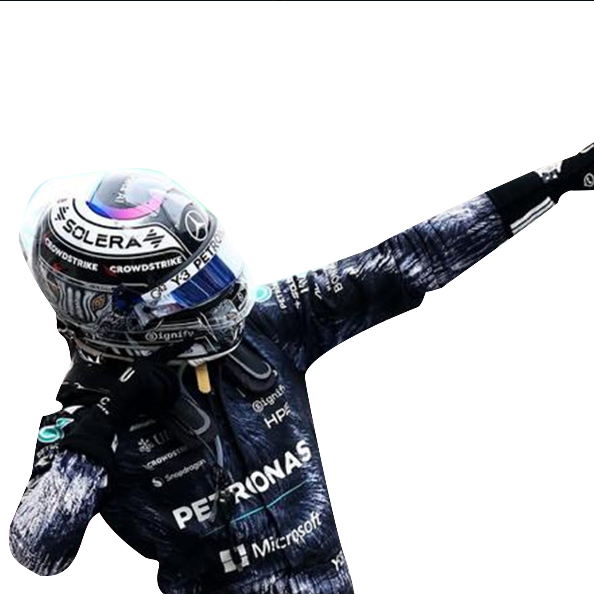 Close-up of the Japanese-themed embroidery and Petronas logo on the 2026 Kimi Antonelli race suit