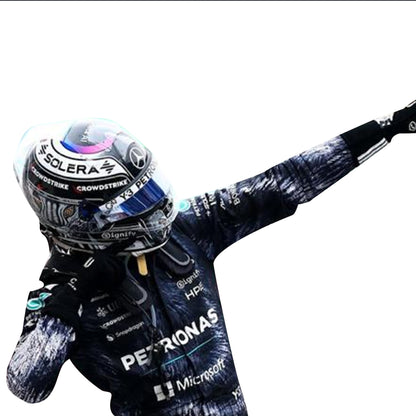 Close-up of the Japanese-themed embroidery and Petronas logo on the 2026 Kimi Antonelli race suit