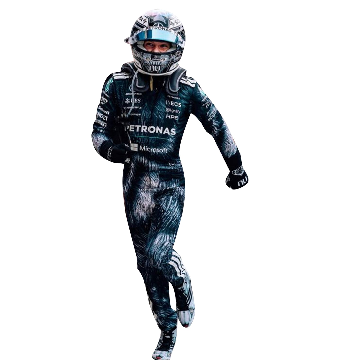 Back view of the Antonelli 2026 Suzuka suit showing driver number 12 and Japanese typography details