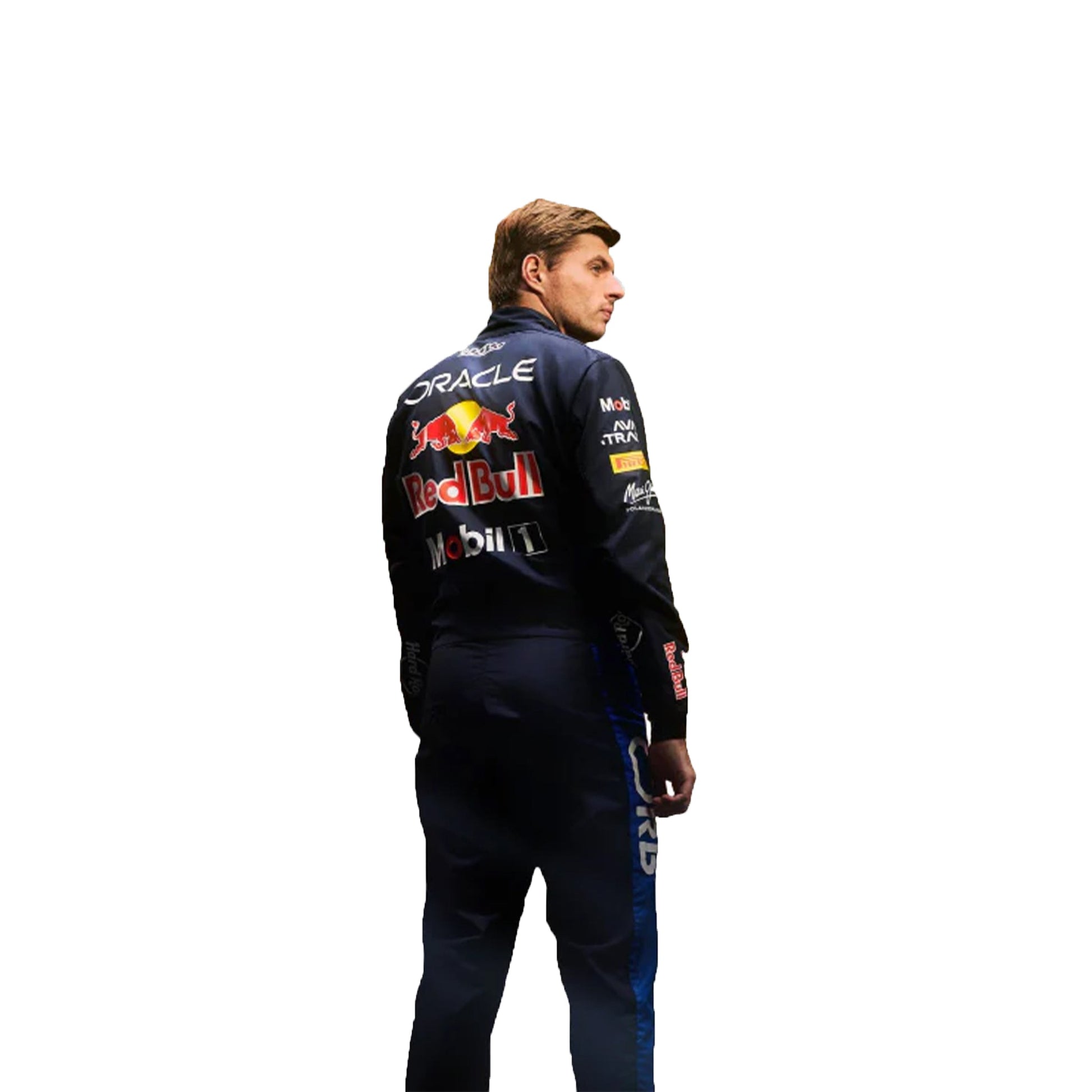 Back view of the Verstappen 2026 replica suit featuring Max's name and the Dutch flag detailing