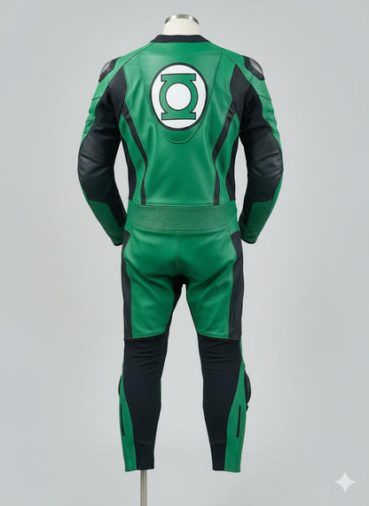 Green Lantern motorcycle leather riding suit - back view