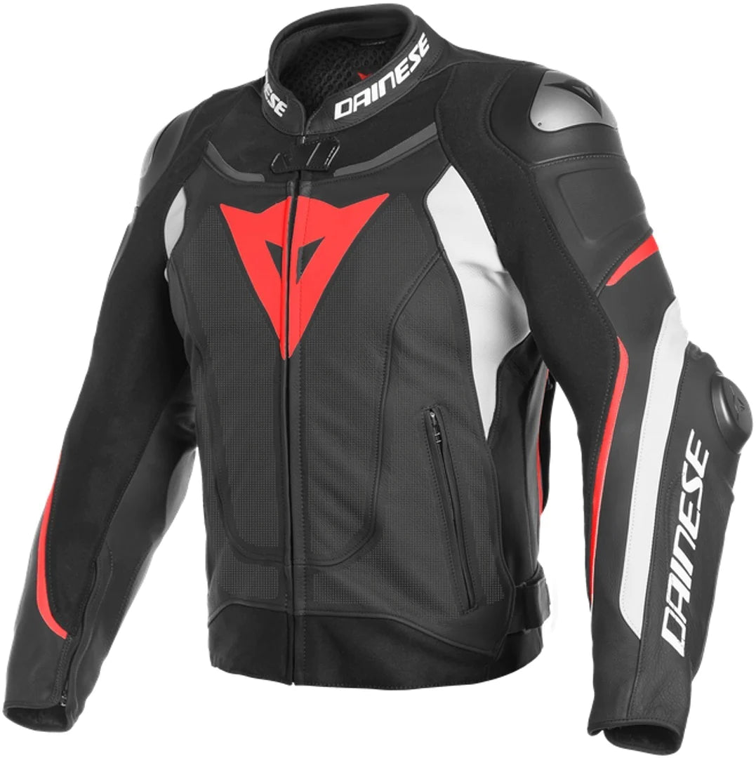 Super Speed 3 Perforated Motorcycle Leather Jacket Black / White / Red