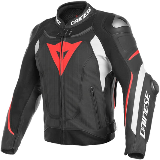 Giubbotto moto pelle traforato Super Speed ​​3 Nero / Bianco / Rosso