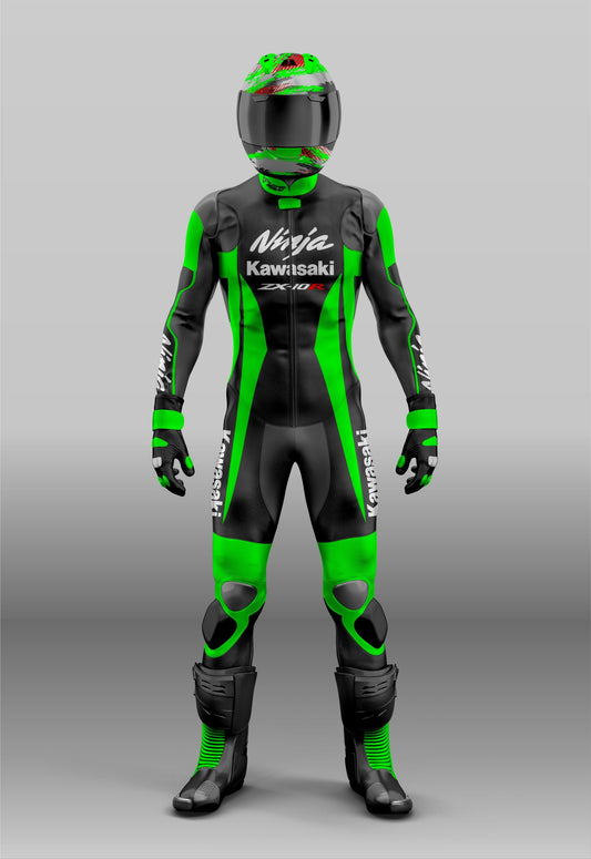 Kawasaki Ninja ZX-10R Custom Design Motorbike Leather Protective MotoGP Motorcycle Track, Drag Racing / Riding Suit - One Piece & Two Piece