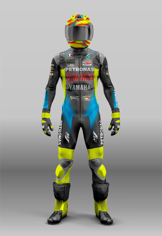 Tuta protettiva in pelle personalizzata Yamaha Custom Design Petronos VR-46 MotoGP - Tuta da motociclista - Unisex 