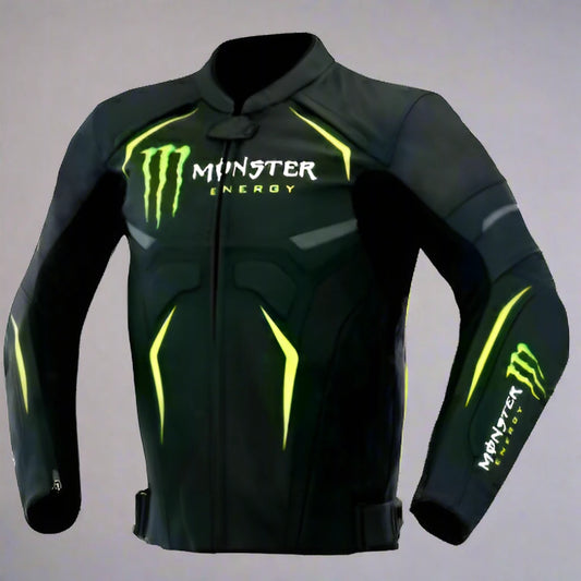 Grj Monster Energy Moto Giacca Racer in pelle nera 