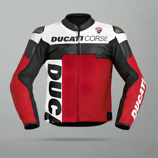 GRW JACKEN Motorrad-Lederjacke Ducati Corse Weiß Schwarz 