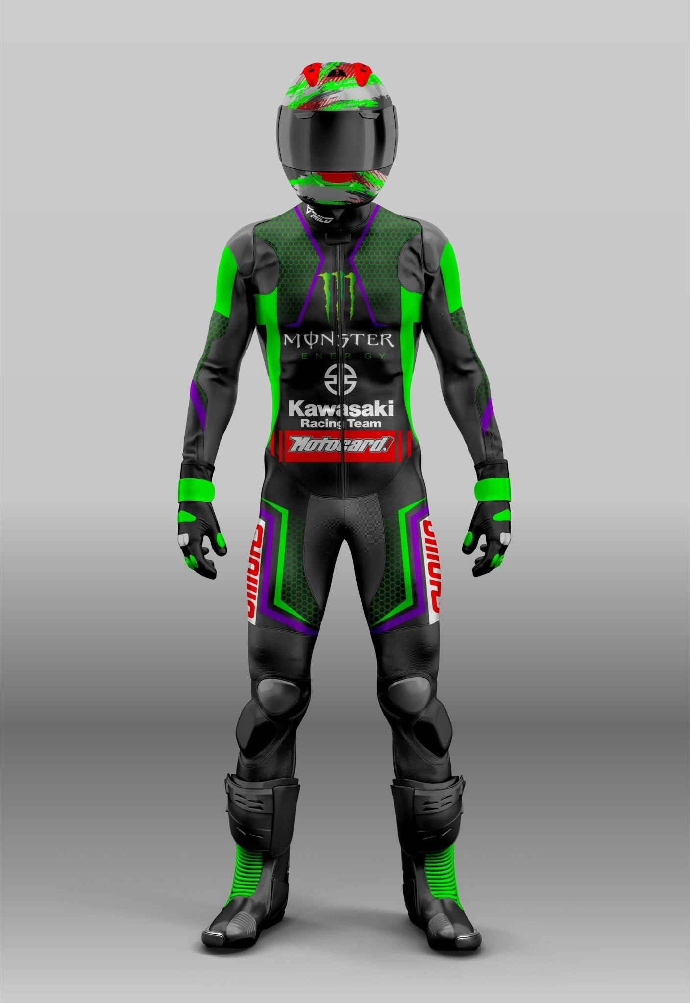 Kawasaki MotoGP Gear Custom Design Moto Pelle Pista da motociclista certificata CE, Drag Racing / Tuta da equitazione - Un pezzo e due pezzi - Unisex 