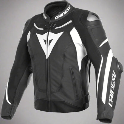 Super Speed 3 Perforated Motorcycle Leather Jacket Black / White