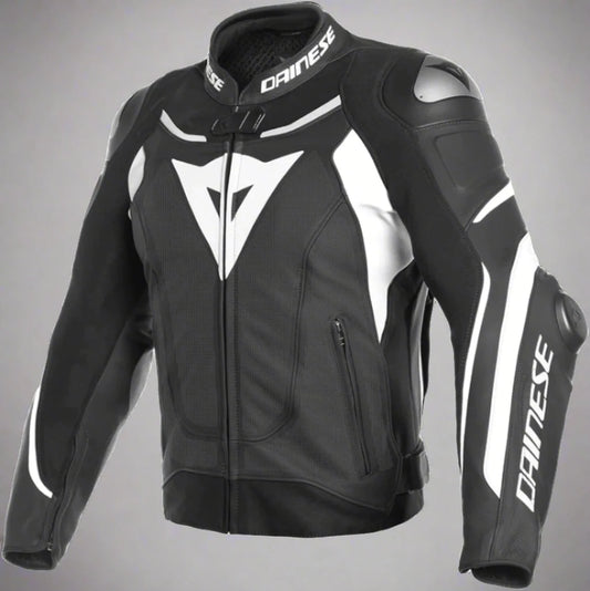 Super Speed 3 Perforated Motorcycle Leather Jacket Black / White