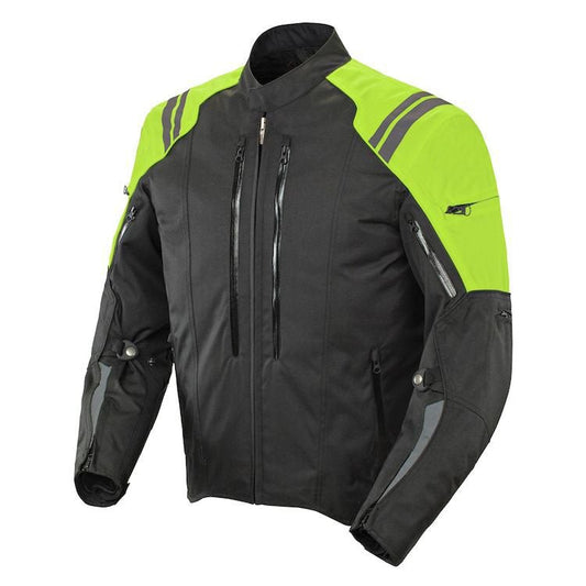 Giallo fluorescente/nero riflettente tessuto Touring Motorcycle Textile CE Armor Cardura Jacket - Tutti i colori disponibili - Unisex 